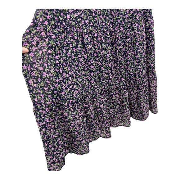 Time And Tru Women XL Floral Midi Dress Flutter Sleeves Navy Purple Lightweight - Picture 11 of 13